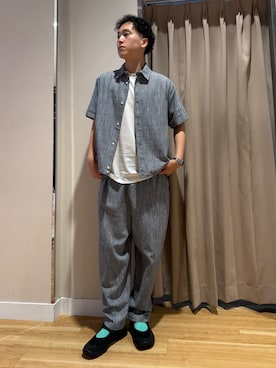 「URBAN RESEARCH Sonny Label（アーバンリサーチサニーレーベル）のミニ千鳥格子コンパクトシャツ（Shirts、ブルー系）」を使った、Wataruさん（メンズ・180cm）の夏コーディネート
