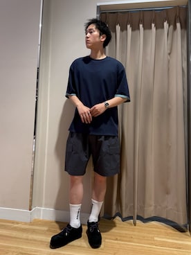 「ITEMS URBANRESEARCH（アイテムズ アーバンリサーチ）の『接触冷感/吸水速乾/UVカット』多機能 Wフェイス クルーネック Tシャツ（T Shirts、その他）」を使った、Wataruさん（メンズ・180cm）の夏コーディネート