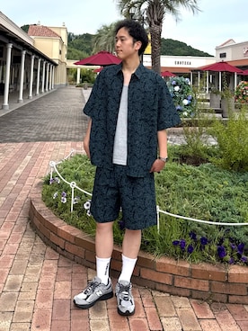 「ITEMS URBANRESEARCH（アイテムズ アーバンリサーチ）の『接触冷感/速乾/イージーケア』WINDY MESH ショートスリーブ シャツ（Shirts、その他）」を使った、Wataruさん（メンズ・180cm）の夏コーディネート