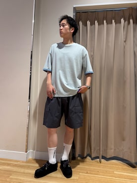 「ITEMS URBANRESEARCH（アイテムズ アーバンリサーチ）の『接触冷感/吸水速乾/UVカット』多機能 Wフェイス クルーネック Tシャツ（T Shirts、その他）」を使った、Wataruさん（メンズ・180cm）の夏コーディネート