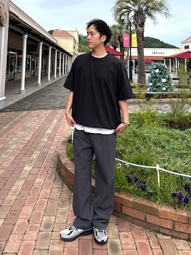 「ITEMS URBANRESEARCH（アイテムズ アーバンリサーチ）の『接触冷感/速乾/イージーケア』WINDY MESH ジップポケットパンツ（Pants、ブラック系）」を使った、Wataruさん（メンズ・180cm）の夏コーディネート