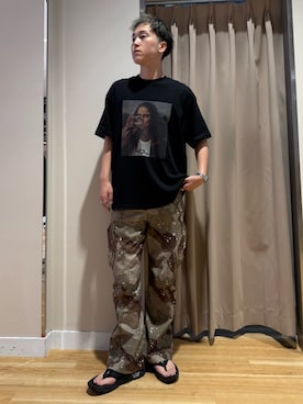 「URBAN RESEARCH（アーバンリサーチ）のLOVE LAGER LADY T-SHIRTS（Tシャツ/カットソー、ブラック系）」を使った、Wataruさん（メンズ・180cm）の夏コーディネート