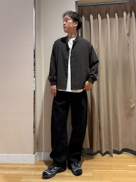 「ITEMS URBANRESEARCH（アイテムズ アーバンリサーチ）の『イージーケア』高機能 ドライタッチスナップブルゾン（ブルゾン、ブラック系）」を使った、Wataruさん（メンズ・180cm）の秋コーディネート