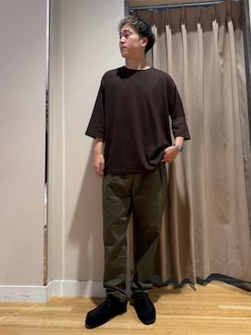 「ITEMS URBANRESEARCH（アイテムズ アーバンリサーチ）のTCポンチ7分袖カットソー（Tシャツ/カットソー、ブラウン系）」を使った、Wataruさん（メンズ・180cm）の夏コーディネート
