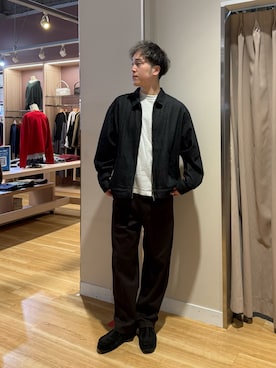 「ITEMS URBANRESEARCH（アイテムズ アーバンリサーチ）のDenim Zip Up Blouson（ブルゾン、ブラック系）」を使った、Wataruさん（メンズ・180cm）の秋コーディネート