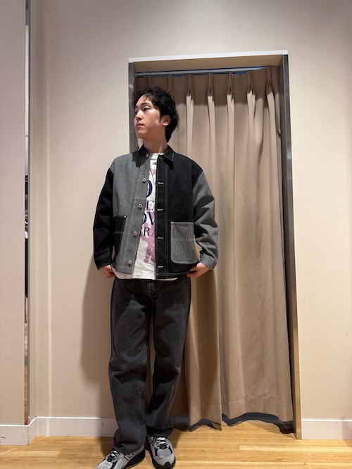 新品【 DIESEL 】異素材切替 デニム ワークジャケット 多ポケット セール】ヒッコリー×デニム切替ワークジャケット（デニムジャケット