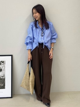 「Aletta vita（アレッタビータ）のT/Cミニ裏毛ドロストカーブパンツ（その他パンツ、ブラウン系）」を使った、【公式】ファニーカンパニーさん（レディース・158cm）の春コーディネート