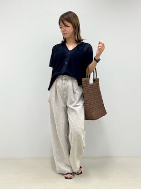 「Aletta vita（アレッタビータ）の10ozカラーデニムタックワイドパンツ（デニムパンツ、グレー系）」を使った、【公式】ファニーカンパニーさん（レディース・161cm）の夏コーディネート