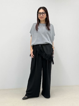「Aletta vita（アレッタビータ）の細見えツータックドレープパンツ（その他パンツ、ブラック系）」を使った、【公式】ファニーカンパニーさん（レディース・161cm）の夏コーディネート