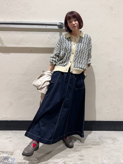 niko and… カーディガン ストライプクロシェZIPカーディガン