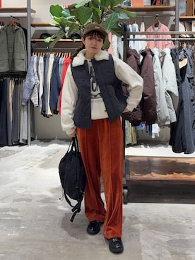 「アイテム（ダウンベスト）」を使った、まおぴさん（レディース・164cm）の冬コーディネート