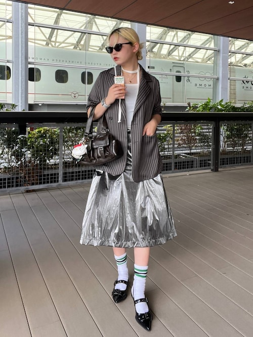 FOREVER21 スカート 「2024SS」メタリックプリーツミディ