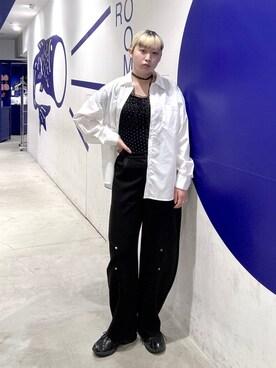 「ALAND（エーランド）の【UNISEX】ALAND／ボリュームBIGシャツ（シャツ/ブラウス、ホワイト系）」を使った、SEINAさん（レディース・168cm）の春コーディネート