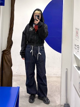 「MUCENT（ムセント）の【UNISEX】MUCENT／レオパード フードZIP（パーカー、ブラック系）」を使った、SEINAさん（レディース・168cm）の春コーディネート
