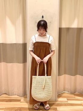 「Samansa Mos2 blue（サマンサモスモスブルー）のアイテム（ワンピース、オレンジ系）」を使った、まつしまさん（レディース・152cm）の春コーディネート