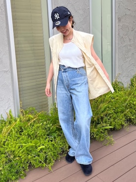 「リメイクデニム」｜「アイテム（デニムパンツ）」を使った、鈴木未唯さん（レディース・154cm）の夏コーディネート