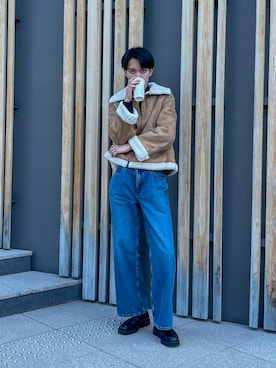 「カフェ」｜藤井健さん（メンズ・183cm）の冬コーディネート
