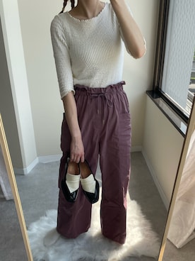 「ワイドパンツ 」｜「アイテム（ローファー）」を使った、靴屋の人さん（レディース・165cm）の夏コーディネート
