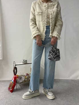 「ツイードジャケット」｜「アイテム（スリッポン）」を使った、靴屋の人さん（レディース・165cm）の冬コーディネート