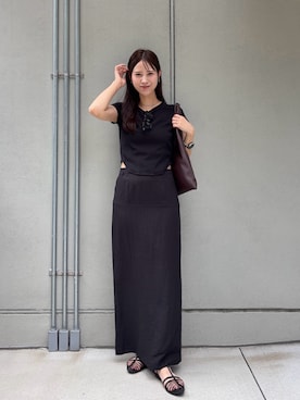 「CAPRICIEUX LE'MAGE（カプリシューレマージュ）のスクエアメガネ（サングラス、グレー系）」を使った、dennn_lemageさん（レディース・163cm）の夏コーディネート
