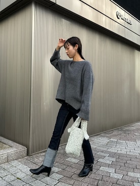 「CAPRICIEUX LE'MAGE（カプリシューレマージュ）のストレッチショートブーツ（ブーツ）」を使った、dennn_lemageさん（レディース・163cm）の秋コーディネート