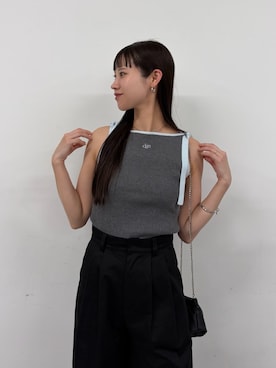 「CAPRICIEUX LE'MAGE（カプリシューレマージュ）の【前後2way】パイピングアメスリタンク（ニット/セーター、グレー系）」を使った、dennn_lemageさん（レディース・163cm）の夏コーディネート