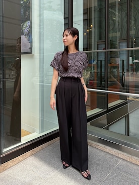 「CAPRICIEUX LE'MAGE（カプリシューレマージュ）のシャーリングホイップＴ（Tシャツ/カットソー、グレー系）」を使った、dennn_lemageさん（レディース・163cm）の夏コーディネート