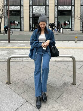 「アイテム（ニットキャップ/ビーニー、グレー系）」を使った、dennn_lemageさん（レディース・163cm）の冬コーディネート