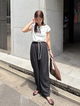 「CAPRICIEUX LE'MAGE（カプリシューレマージュ）のWウエストドロストパンツ（その他パンツ、ブラック系）」を使った、dennn_lemageさん（レディース・163cm）の夏コーディネート