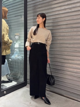 「CAPRICIEUX LE'MAGE（カプリシューレマージュ）の【もちふわシリーズ】もちふわWOOLボートネックニット（ニット/セーター、ベージュ系）」を使った、dennn_lemageさん（レディース・163cm）の秋コーディネート