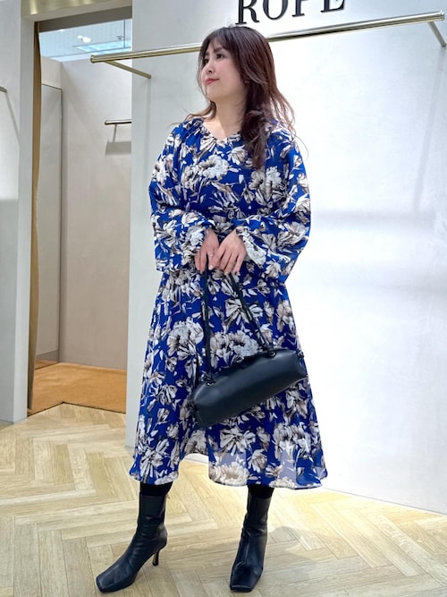 新品タグ付き✨️ROPE ロペ シアープリントボリュームスリーブワンピース 36 セール】シアープリントボリュームスリーブワンピース