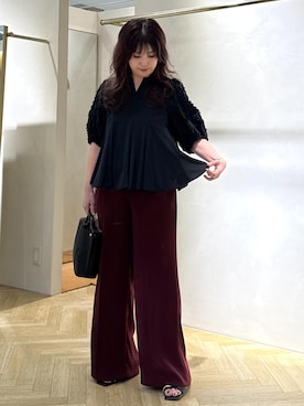 「ROPE'（ロペ）の【洗える・カセット服】ライトトリアセイージーワイドパンツ/お仕事・通勤・セットアップ対応（その他パンツ）」を使った、yayoiさん（レディース・160cm）の秋コーディネート