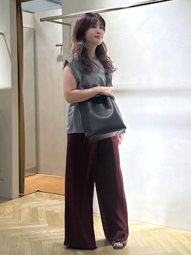 「ROPE'（ロペ）の【洗える・カセット服】ライトトリアセイージーワイドパンツ/お仕事・通勤・セットアップ対応（その他パンツ）」を使った、yayoiさん（レディース・160cm）の夏コーディネート