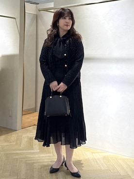「ROPE'（ロペ）のジョーゼットシフォンプリーツワンピース（ワンピース）」を使った、yayoiさん（レディース・160cm・40代）の秋コーディネート