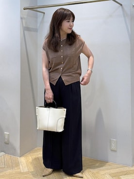 「ROPE'（ロペ）の【E'POR】BAMBOO BAG Medium/軽量・通勤・26SS新色（ハンドバッグ、ホワイト系）」を使った、yayoiさん（レディース・160cm）の夏コーディネート
