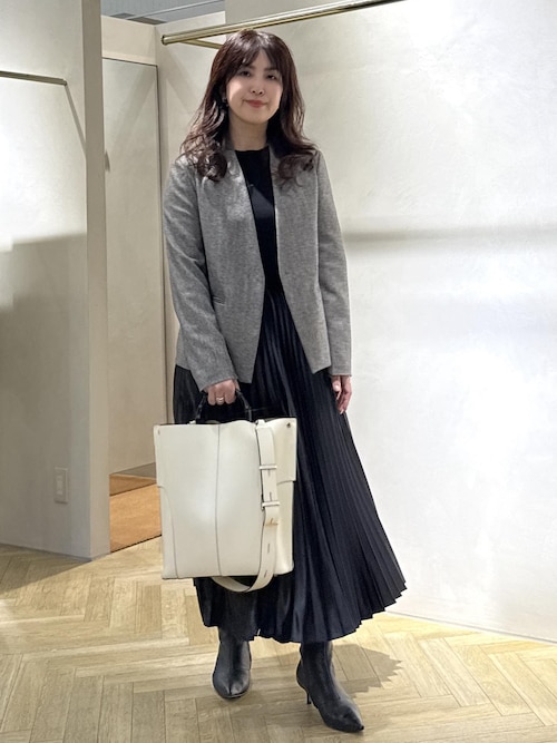 ウール混ノーカラージャケット(無地/ヘリンボーン)/セットアップ対応