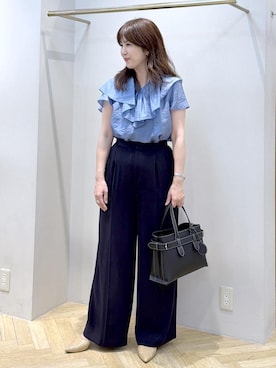 「ROPE'（ロペ）の【E'POR】A BAG Medium/通勤・26SS新型（ハンドバッグ、ブラック系）」を使った、yayoiさん（レディース・160cm）の夏コーディネート