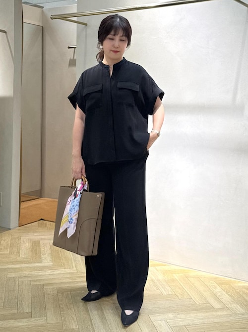 洗える・カセット服】バックサテンフラップブラウス/お仕事・通勤