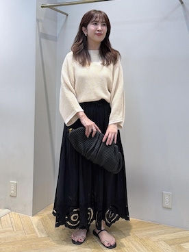 「ROPE'（ロペ）のラムレザーロープ模様クラッチ/ミディアム（クラッチバッグ、ブラック系）」を使った、yayoiさん（レディース・160cm）の夏コーディネート
