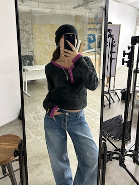 「WHO'S WHO gallery（フーズフーギャラリー）の【guirty】デニムローライズパンツ（デニムパンツ、ブルー系）」を使った、171miyuさん（レディース・153cm）の秋コーディネート
