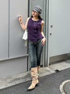 「WHO'S WHO gallery（フーズフーギャラリー）のスウェードくしゅブーツ（ブーツ、ベージュ系）」を使った、171miyuさん（レディース・153cm）の夏コーディネート