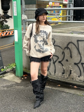 「WHO'S WHO gallery（フーズフーギャラリー）のレースショートパンツ（その他パンツ、ブラック系）」を使った、171miyuさん（レディース・153cm）の秋コーディネート