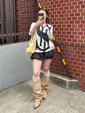 「WHO'S WHO gallery（フーズフーギャラリー）の【Sourcream】 ＄TEE（Tシャツ/カットソー、ホワイト系）」を使った、171miyuさん（レディース・153cm）の夏コーディネート