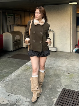 「WHO'S WHO gallery（フーズフーギャラリー）のノーブルバルーンショーツ（その他パンツ、ブラック系）」を使った、171miyuさん（レディース・153cm）の秋コーディネート
