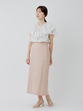 「ROPE'（ロペ）の[美人スカート]レーヨンリネンストレッチポケット付きタイトスカート/26SS・イージーケア（スカート、ピンク系）」を使った、rihoさん（メンズ・160cm）の春コーディネート