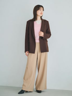 「ROPE'（ロペ）のストレッチレースカットソー/イージーケア（Tシャツ/カットソー）」を使った、rihoさん（レディース・160cm）の秋コーディネート