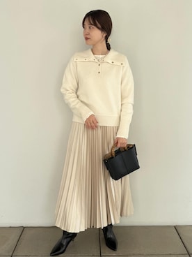 「ROPE'（ロペ）のストレッチレースカットソー/イージーケア（Tシャツ/カットソー）」を使った、rihoさん（レディース・160cm）の秋コーディネート