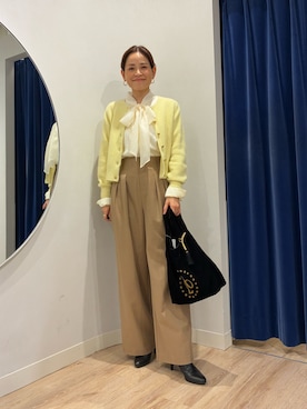 「NOLLEY’S Sophi（ノーリーズソフィ）の《セットアップ対応》ウォッシャブルウール混ツイルハイウエストワイドパンツ（その他パンツ）」を使った、imaiさん（レディース・159cm）の秋コーディネート
