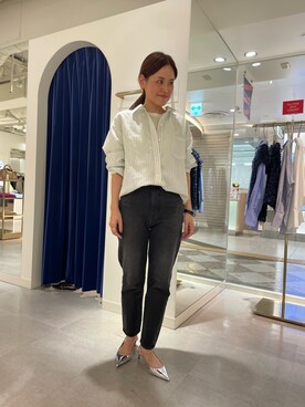 「NOLLEY’S Sophi（ノーリーズソフィ）のシアー配色トリミングロンT（Tシャツ/カットソー）」を使った、imaiさん（レディース・159cm）の冬コーディネート
