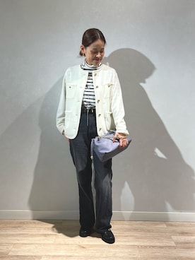 「ブラックデニム」｜「アイテム（ノーカラージャケット）」を使った、imaiさん（レディース・159cm）の秋コーディネート